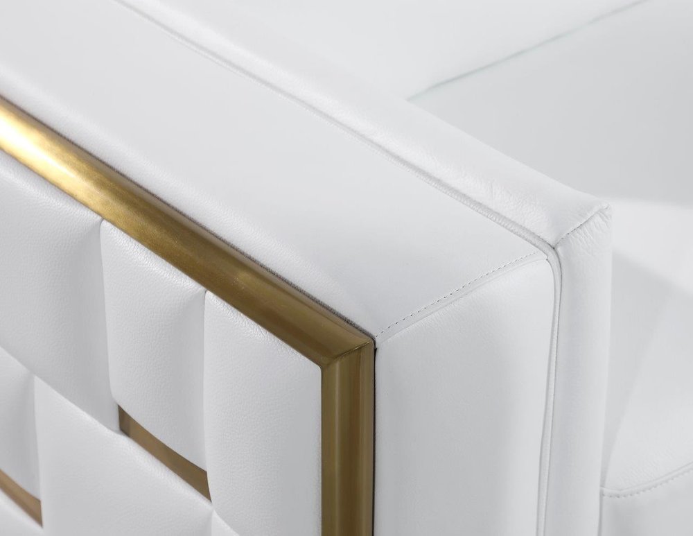 73" White And Silver Metallic Top Grain Leather Loveseat on a white background