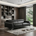 89" Light Blue Italian Leather Sofa With Silver Legs in a home interior