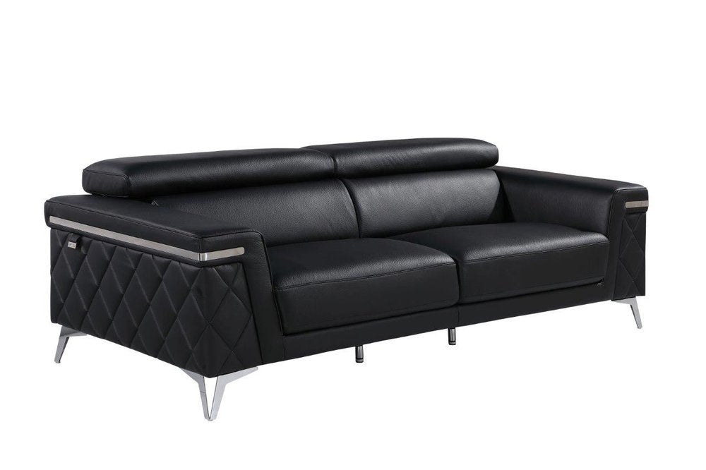 89" Light Blue Italian Leather Sofa With Silver Legs on a white background