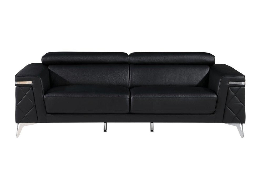 89" Light Blue Italian Leather Sofa With Silver Legs on a white background