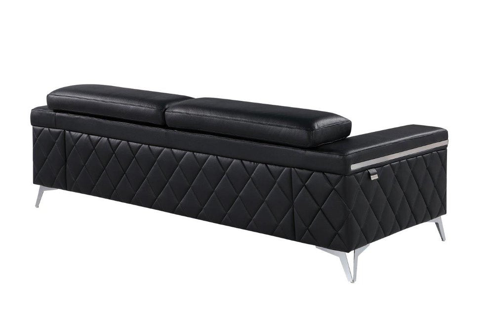 89" Light Blue Italian Leather Sofa With Silver Legs on a white background