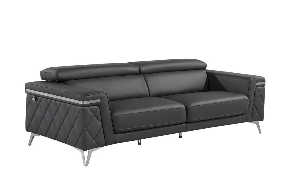 89" Light Blue Italian Leather Sofa With Silver Legs on a white background
