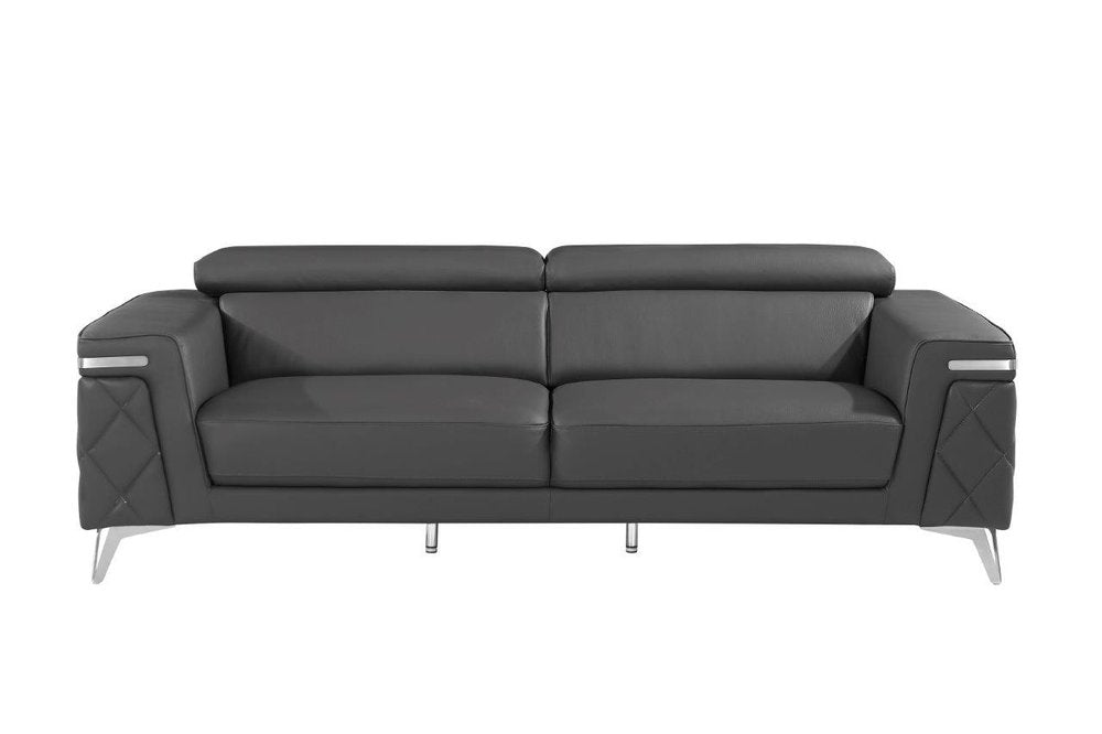 89" Light Blue Italian Leather Sofa With Silver Legs on a white background