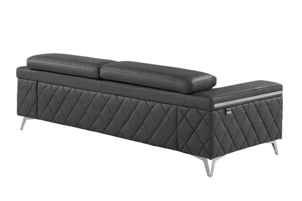 89" Light Blue Italian Leather Sofa With Silver Legs on a white background