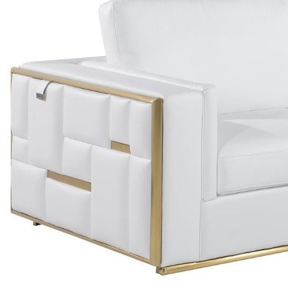 White Top Grain Leather Five Person Seating Set on a white background