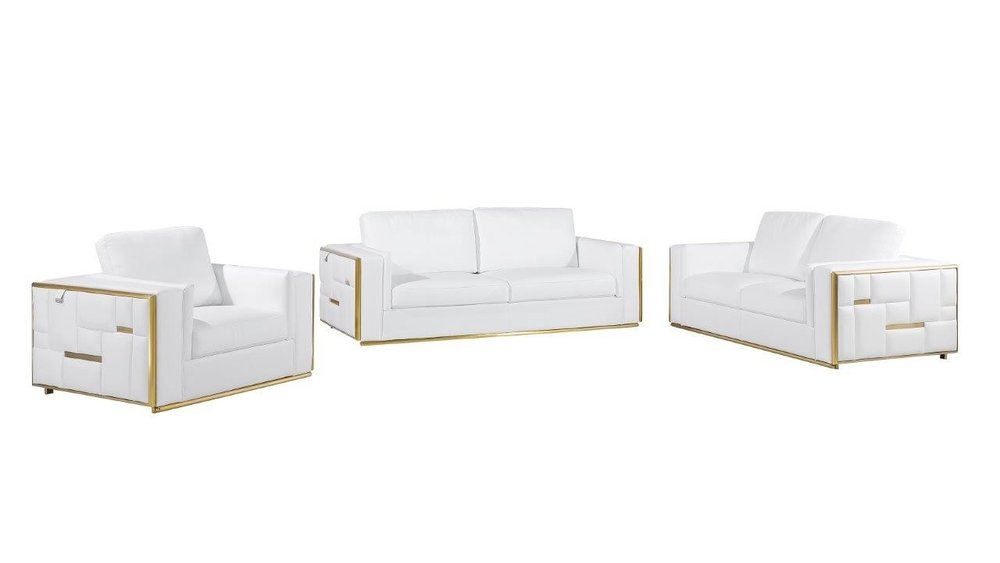 White Top Grain Leather Five Person Seating Set on a white background
