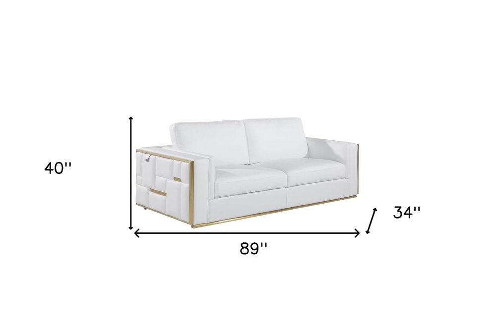 White Top Grain Leather Five Person Seating Set on a white background