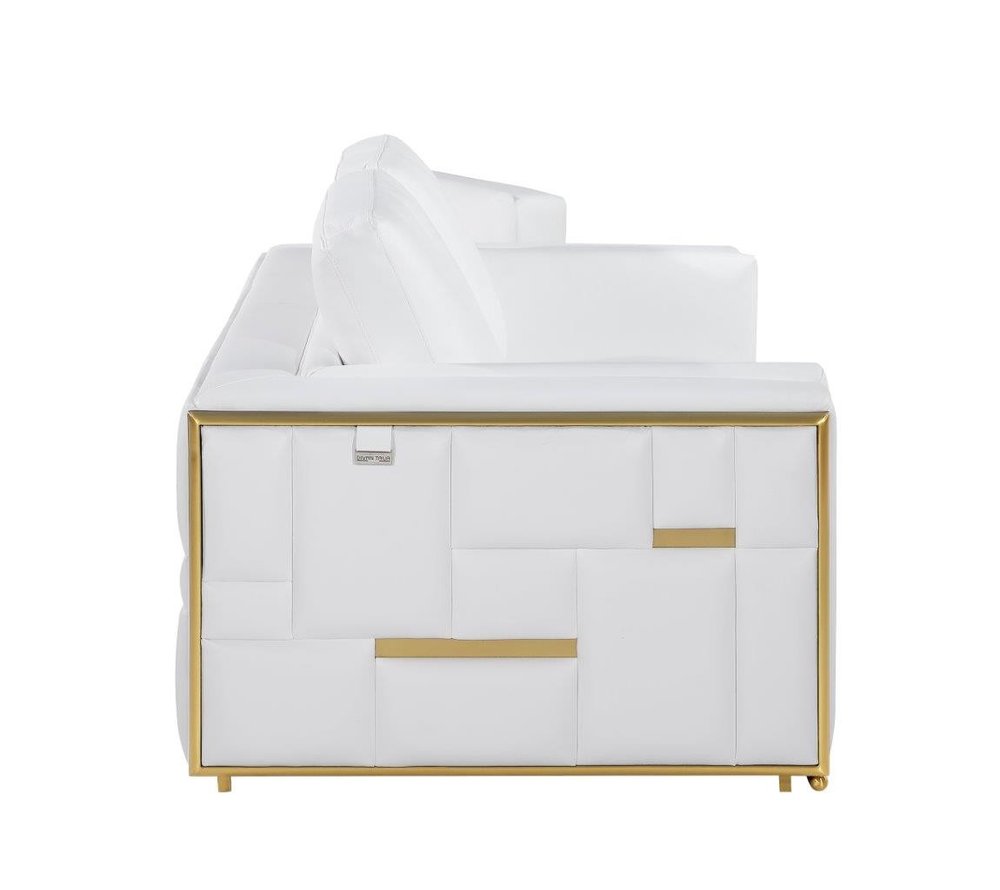 White Top Grain Leather Five Person Seating Set on a white background