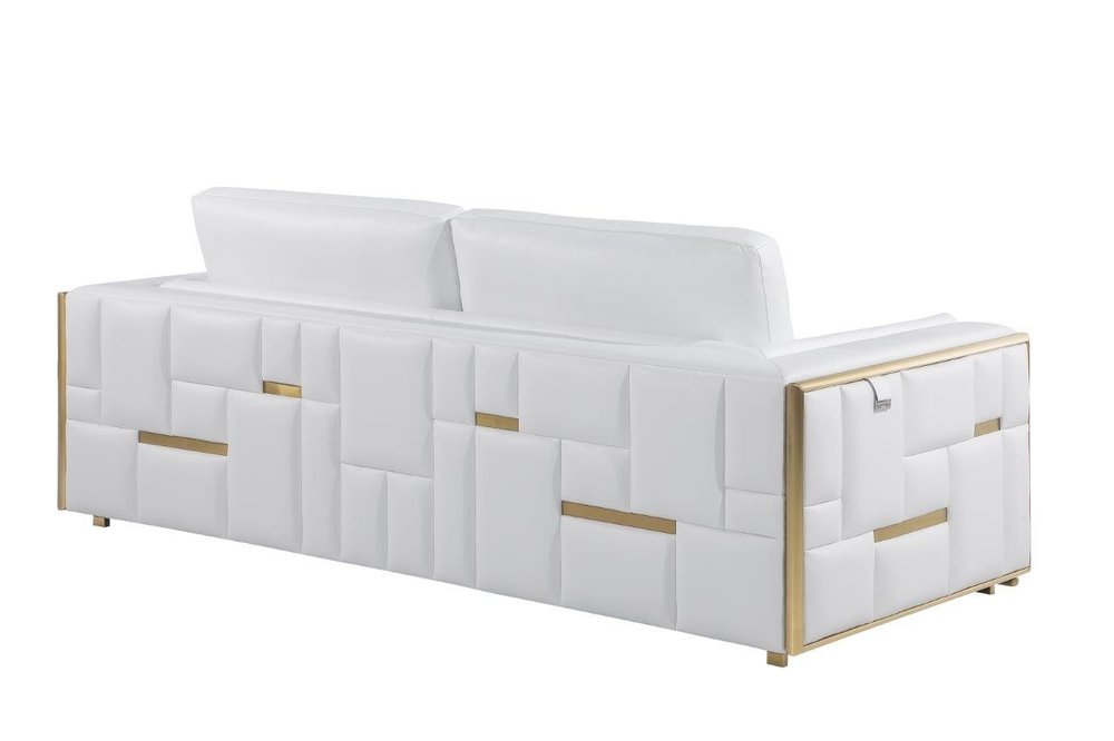 White Top Grain Leather Five Person Seating Set on a white background