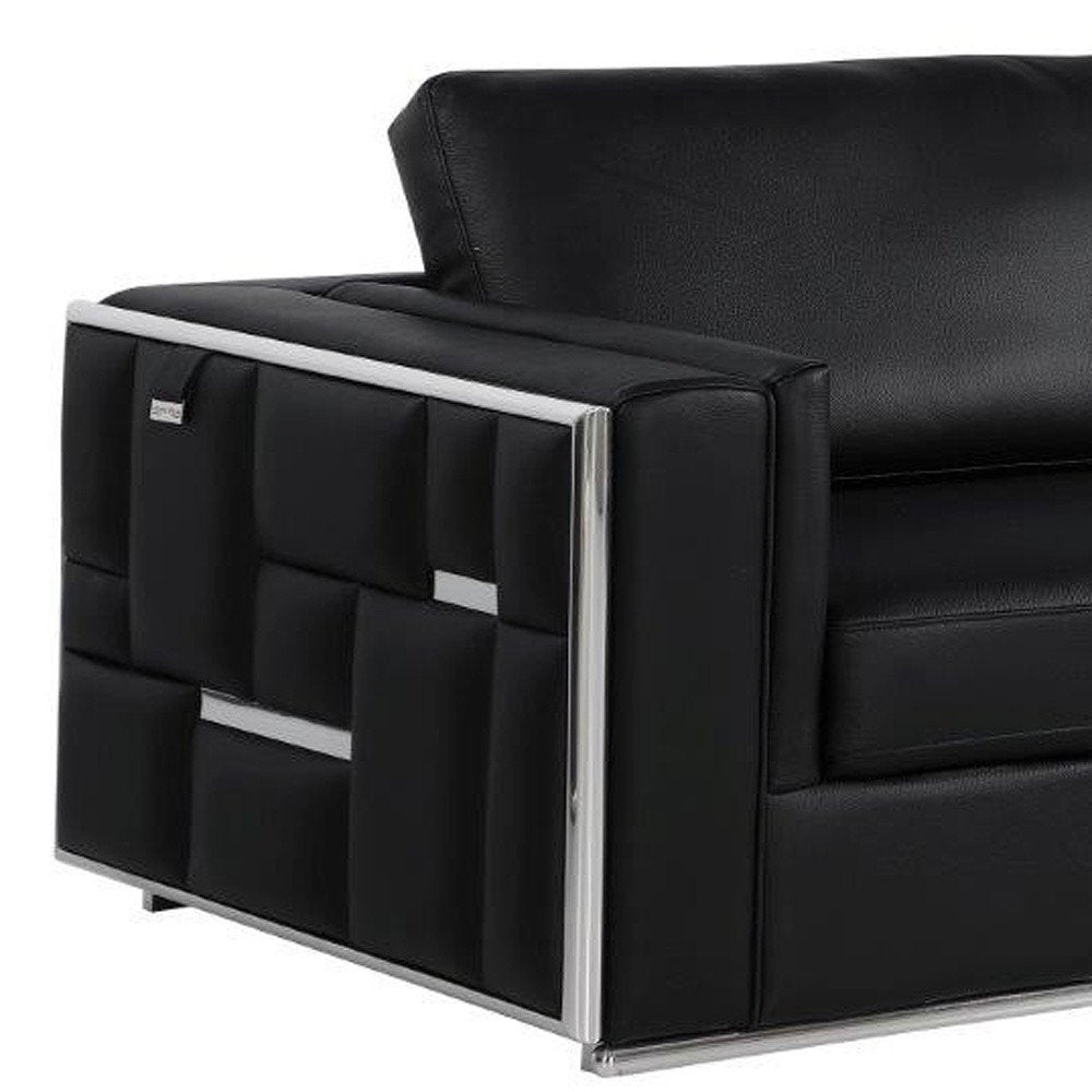 Two Piece Indoor Black Italian Leather Four Person Seating Set on a white background