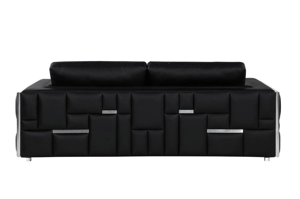 Two Piece Indoor Black Italian Leather Four Person Seating Set on a white background