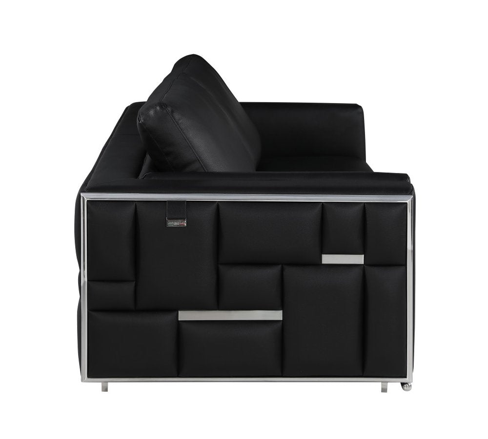 Two Piece Indoor Black Italian Leather Four Person Seating Set on a white background
