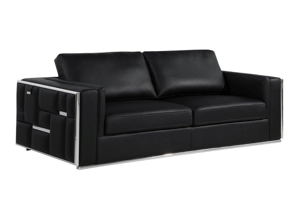 89" White Italian Leather Sofa With Brass Legs
