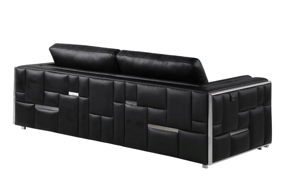 89" White Italian Leather Sofa With Brass Legs