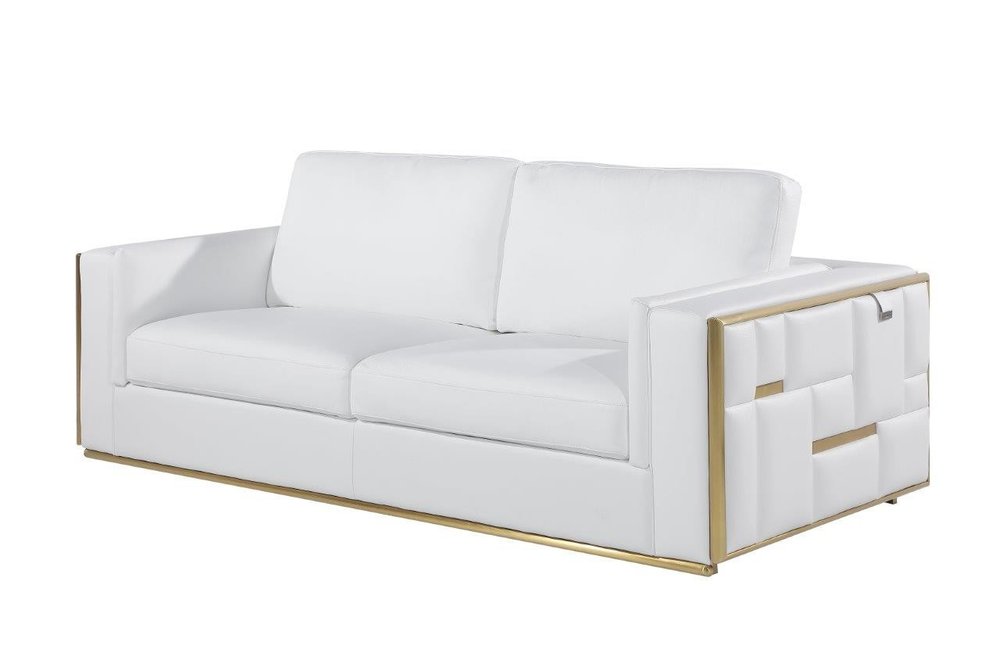 Two Piece White Italian Leather Five Person Seating Set on a white background