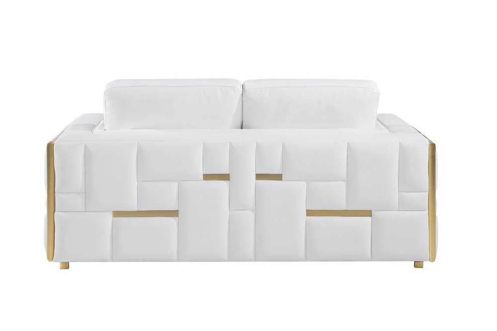 89" White Italian Leather Sofa With Brass Legs on a white background