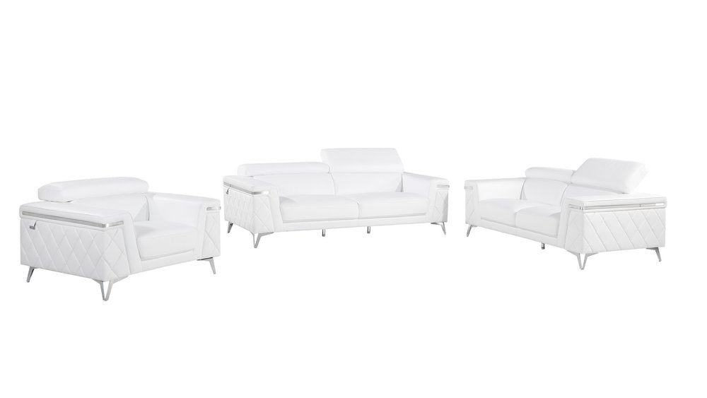 White Top Grain Leather Five Person Seating Set - with Top Grain Leather on a white background