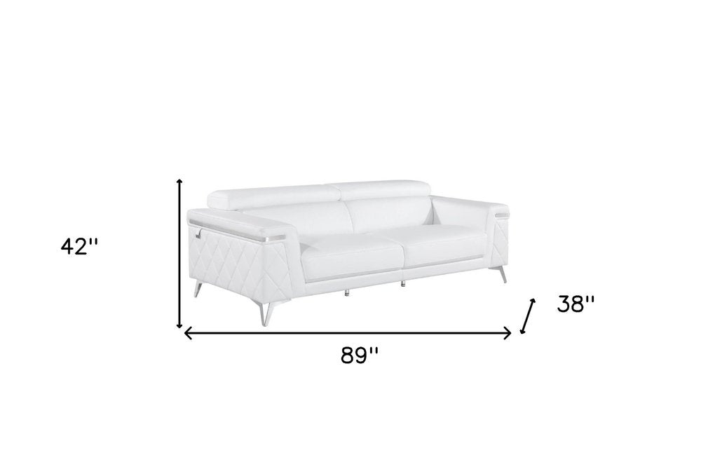 White Top Grain Leather Five Person Seating Set - with Top Grain Leather on a white background