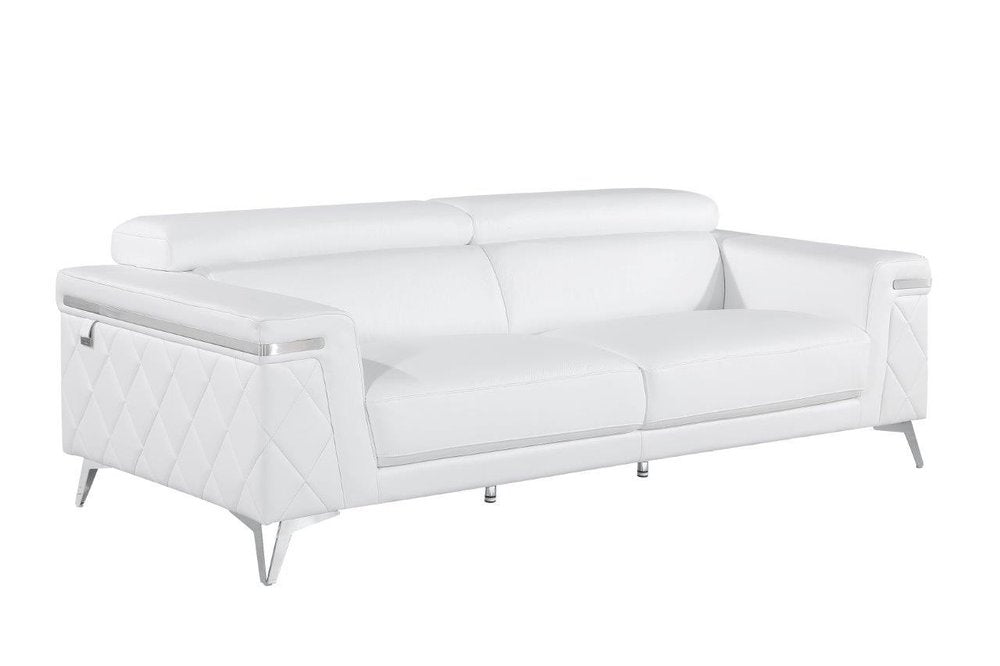 White Top Grain Leather Five Person Seating Set - with Top Grain Leather on a white background