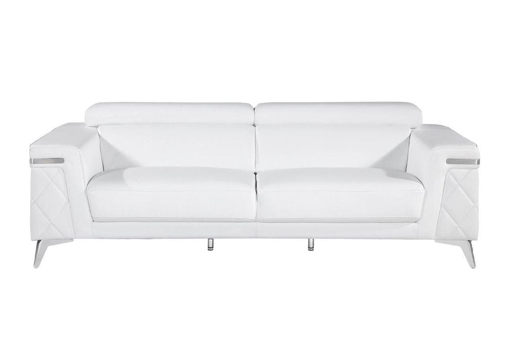 White Top Grain Leather Five Person Seating Set - with Top Grain Leather