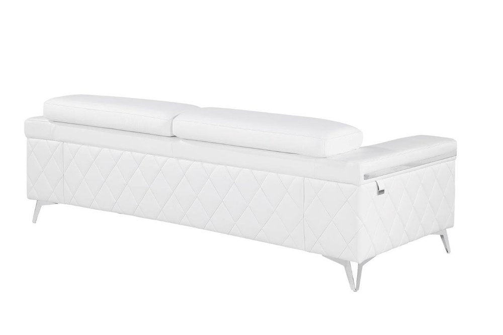 White Top Grain Leather Five Person Seating Set - with Top Grain Leather