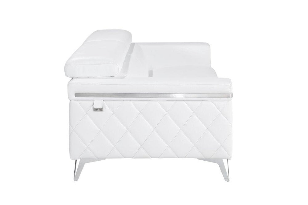 White Top Grain Leather Five Person Seating Set - with Top Grain Leather on a white background
