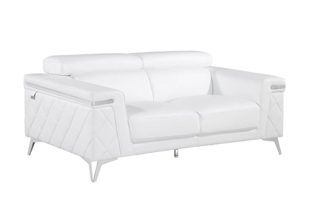 White Top Grain Leather Five Person Seating Set - with Top Grain Leather on a white background