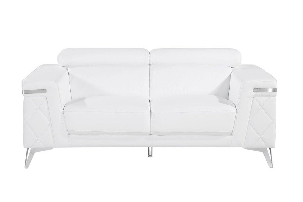 White Top Grain Leather Five Person Seating Set - with Top Grain Leather on a white background