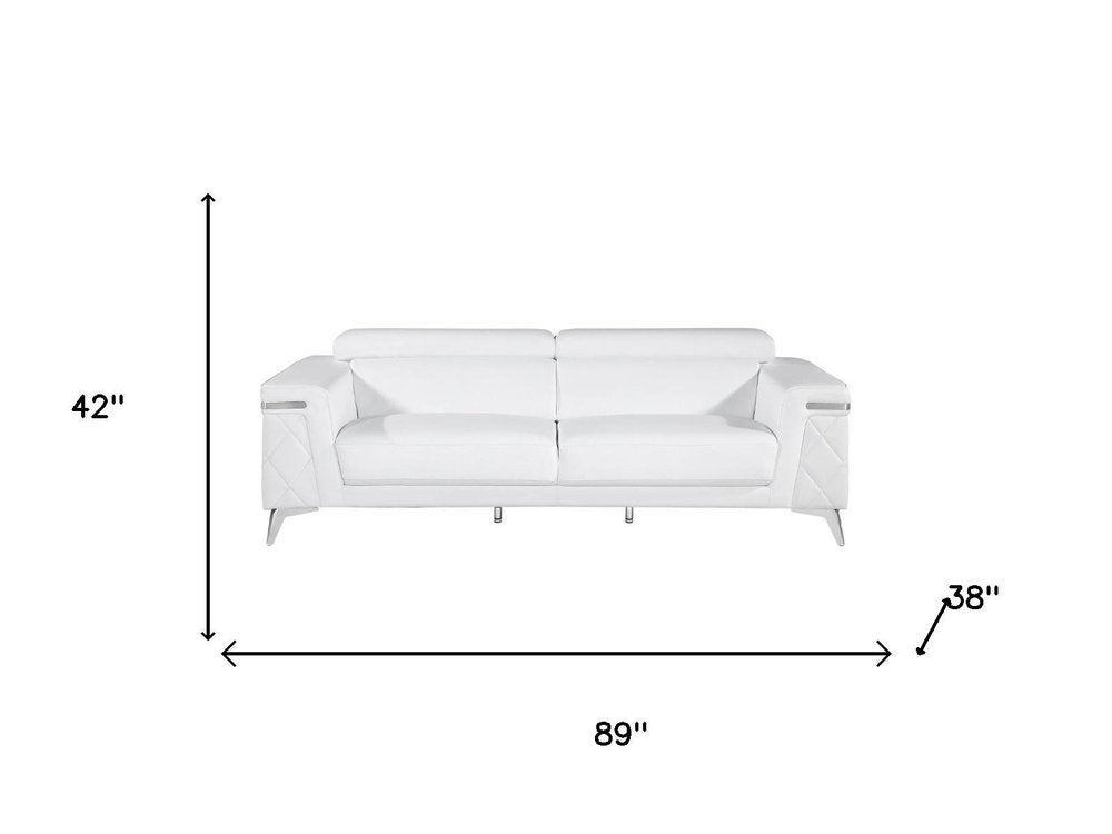 Two Piece Indoor White Italian Leather Five Person Seating Set