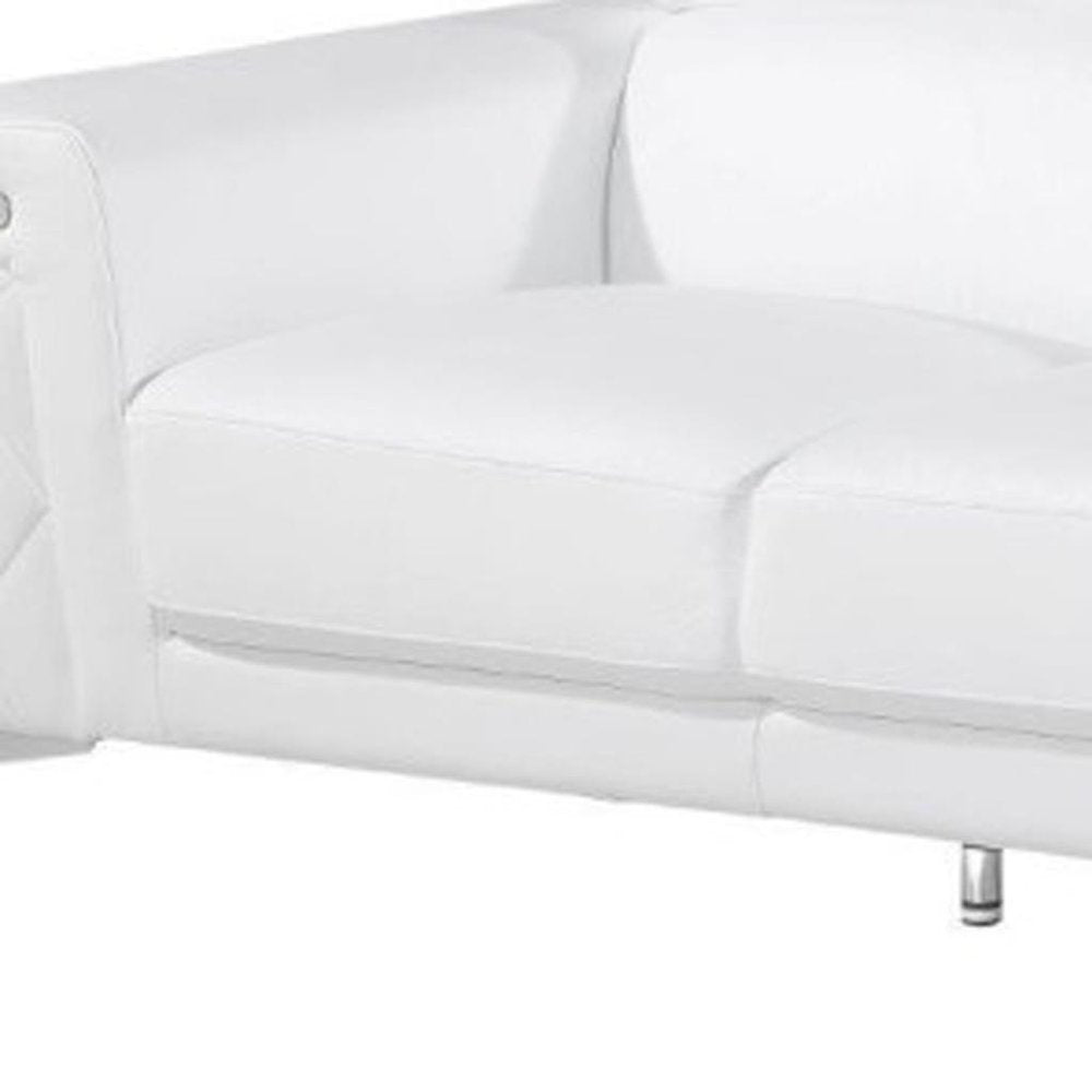 Two Piece Indoor White Italian Leather Five Person Seating Set
