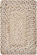 Detail view of 19" Set of Four Ivory And Natural Jute Placemats, filling the frame with the ivory linen texture.