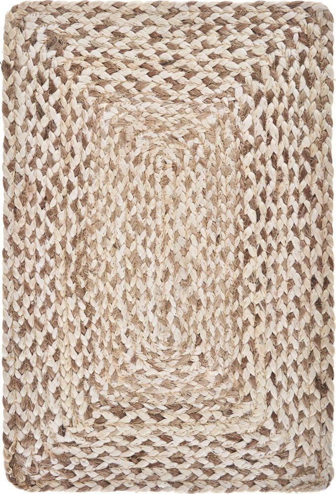 Detail view of 19" Set of Four Ivory And Natural Jute Placemats, filling the frame with the ivory linen texture.