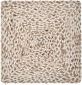 Square jute placemat with a braided spiral pattern in ivory and natural brown tones.