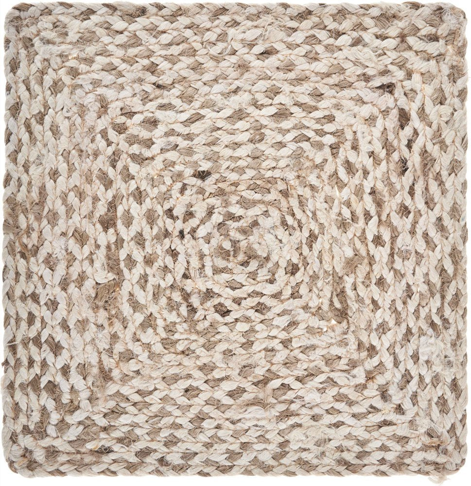 15" Set of Four Ivory And Natural Jute Square Placemats close-up highlighting the ivory linen surface.
