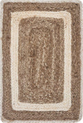 19" Set of Four Natural And Ivory Geometric Braided Jute Placemats close-up highlighting the ivory linen surface.