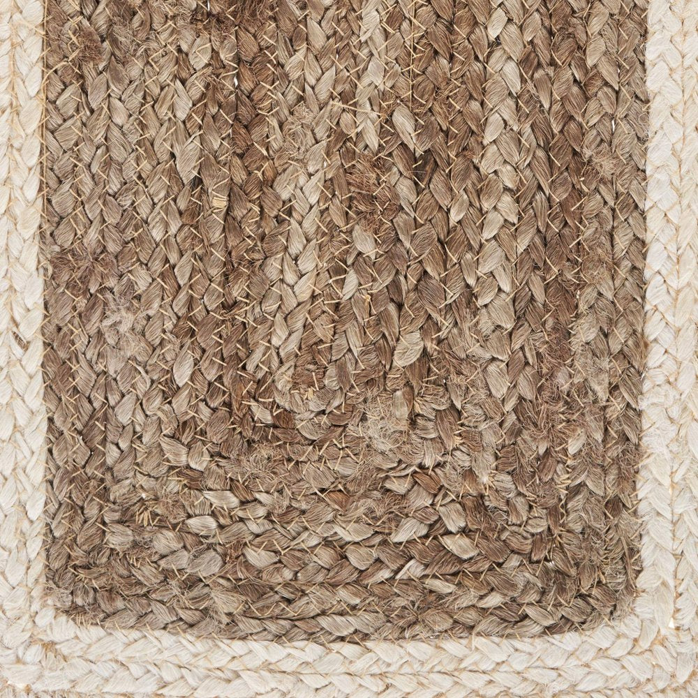 19" Set of Four Natural And Ivory Geometric Braided Jute Placemats. Dining linen in ivory linen.