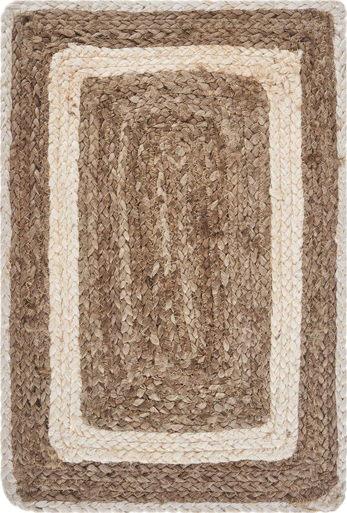 Close-up of 19" Set of Four Natural And Ivory Geometric Braided Jute Placemats showing the ivory linen texture.