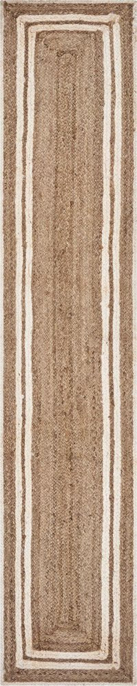 80" Natural And Cream Geometric Bordered Jute Table Runner