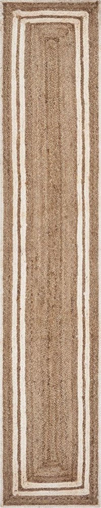 80" Natural And Cream Geometric Bordered Jute Table Runner