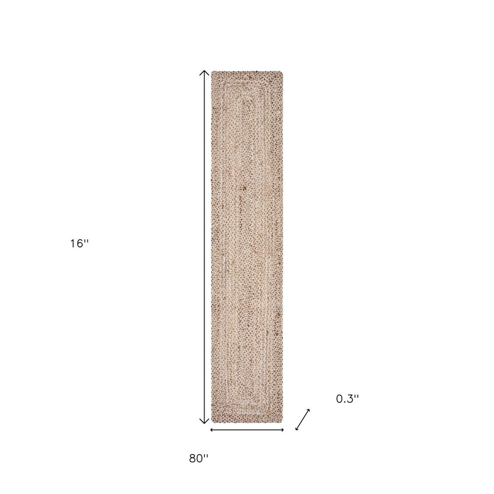 80" Brown Ivory And Natural Braided Jute Table Runner on a white background