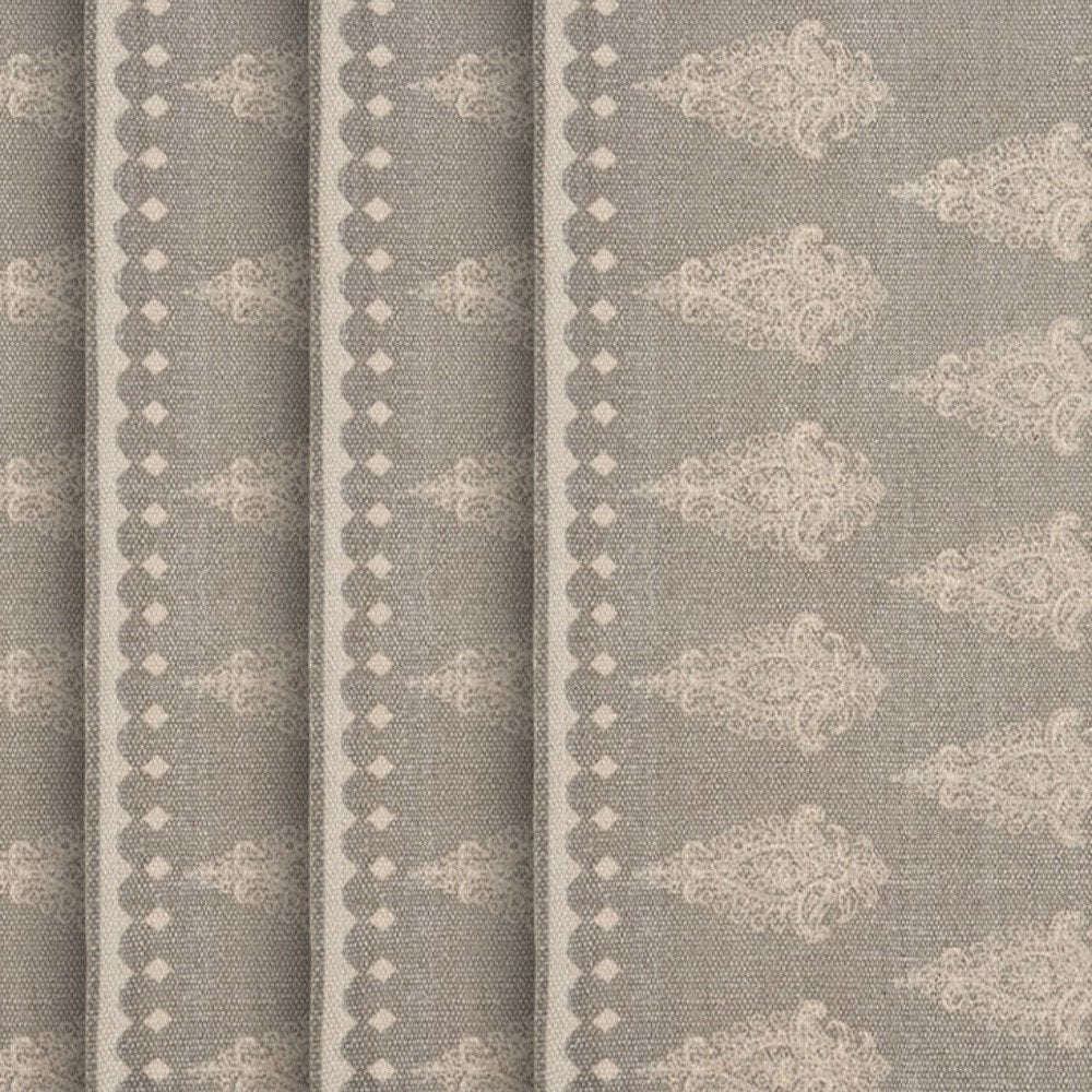 Close-up of 19" Set of Four Gray And Cream Geometric Medallion Cotton Placemats showing the cream linen texture.