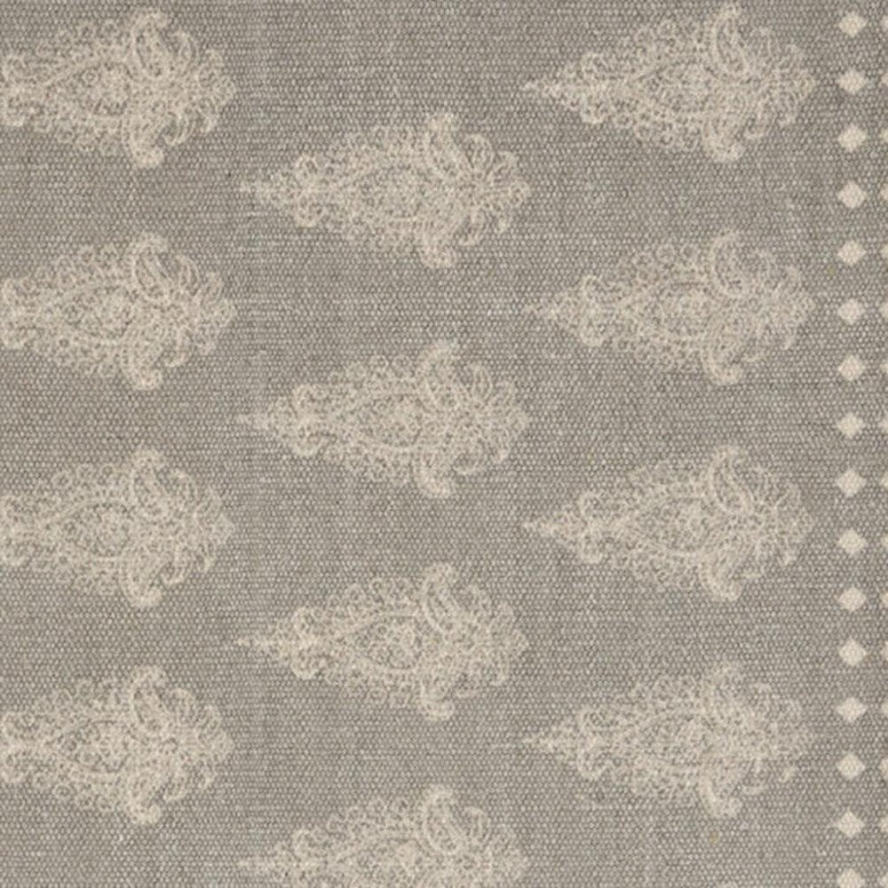 19" Set of Four Gray And Cream Geometric Medallion Cotton Placemats close-up highlighting the cream linen surface.
