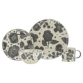 Gray and Ivory Sixteen Piece Round Floral Ceramic Service For Four Dinnerware Set on a white background