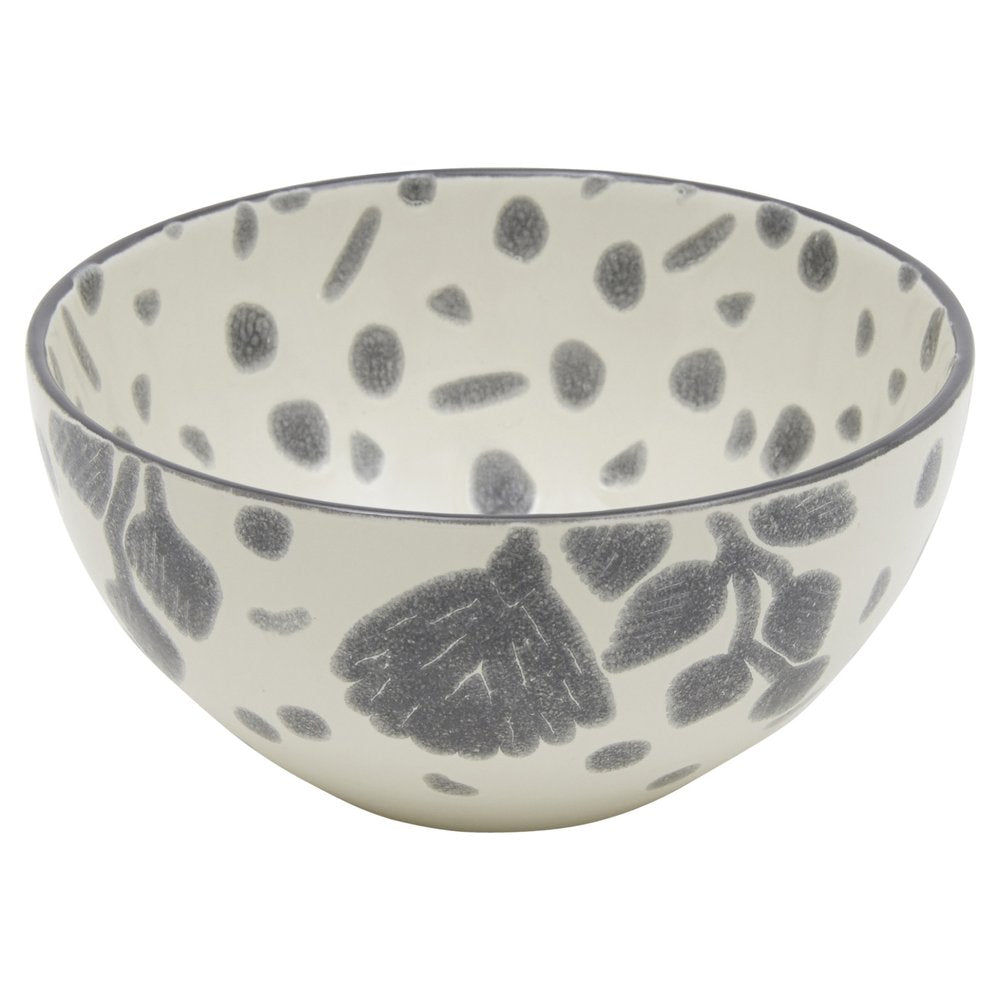 Gray and Ivory Sixteen Piece Round Floral Ceramic Service For Four Dinnerware Set on a white background