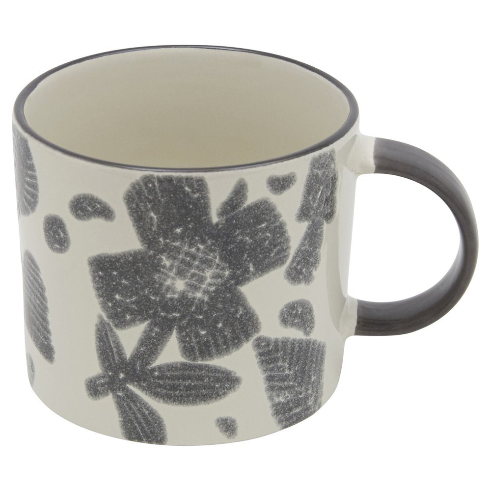Gray and Ivory Sixteen Piece Round Floral Ceramic Service For Four Dinnerware Set on a white background
