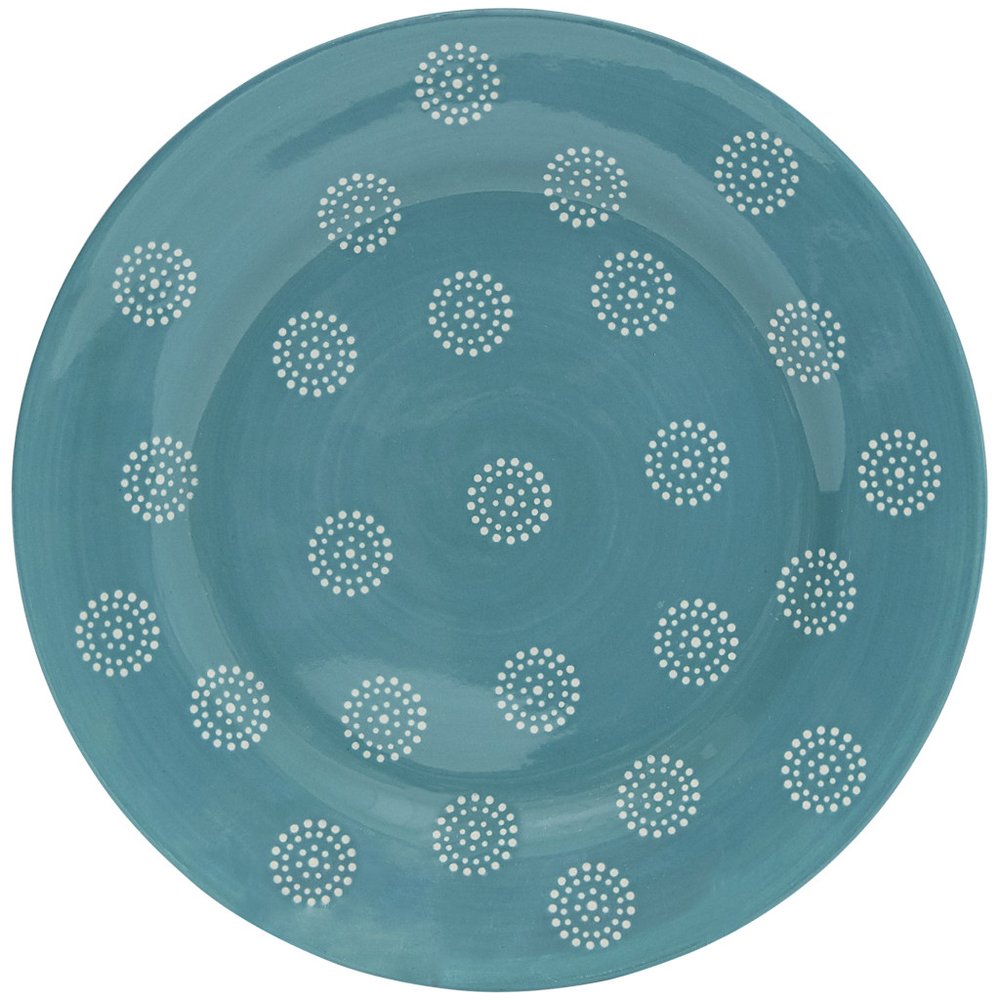 Turquoise Sixteen Piece Round Trellis Ceramic Service For Four Dinnerware Set on a white background