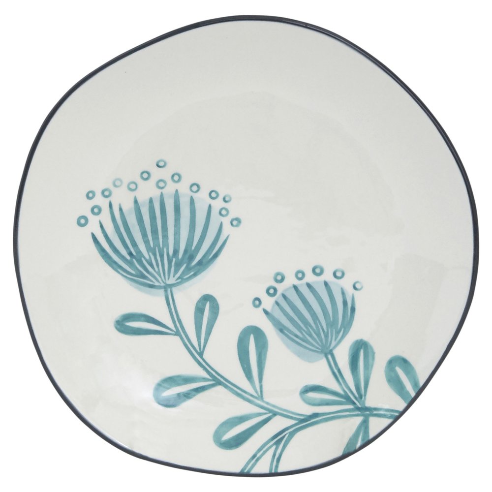 Blue and White Sixteen Piece Round Floral Ceramic Service For Four Dinnerware Set on a white background