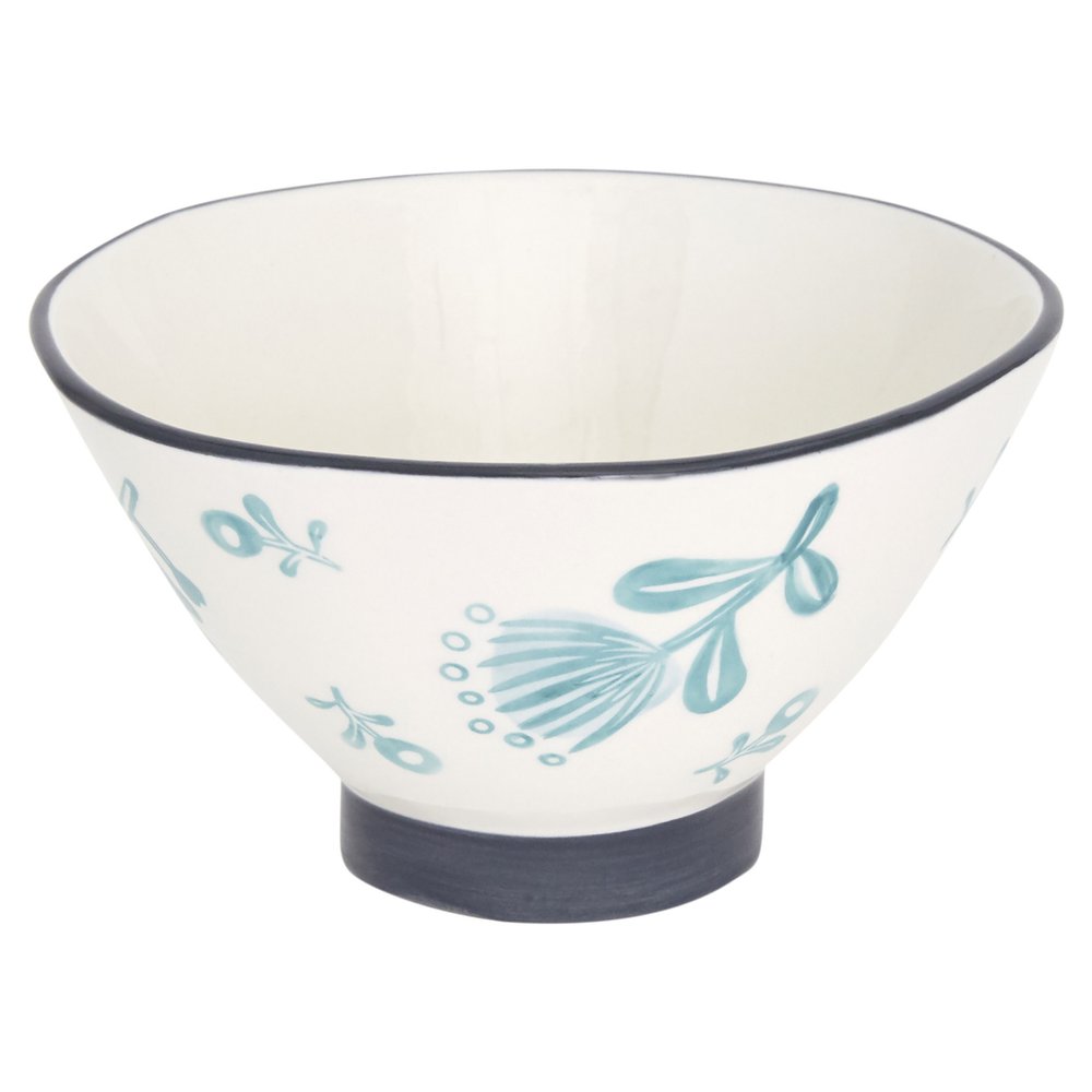 Blue and White Sixteen Piece Round Floral Ceramic Service For Four Dinnerware Set on a white background