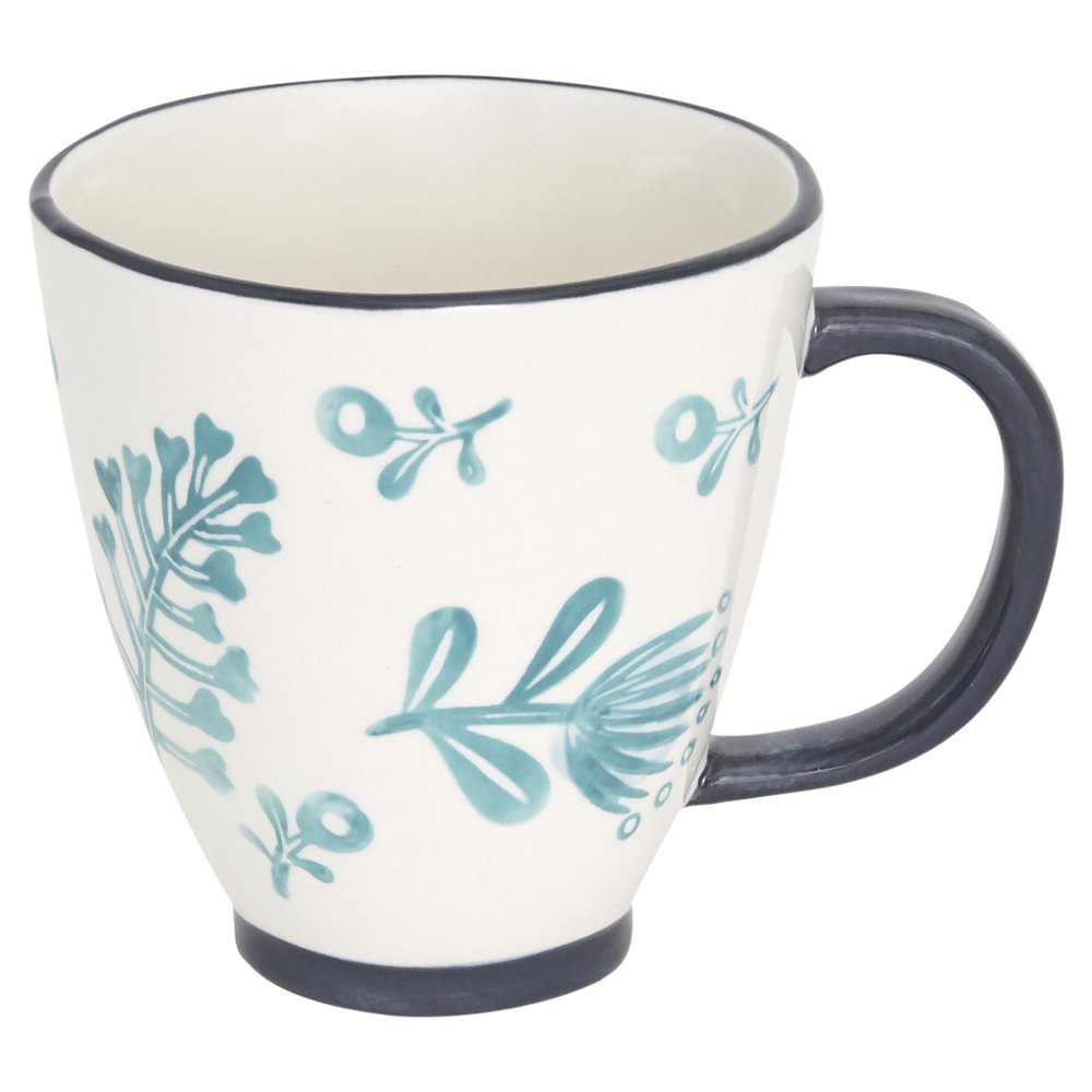 Blue and White Sixteen Piece Round Floral Ceramic Service For Four Dinnerware Set on a white background