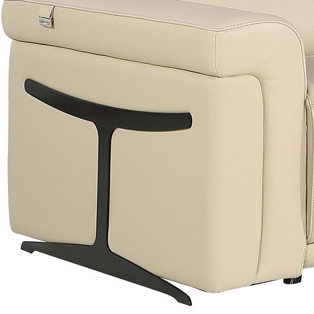 Beige Italian Leather Modular L Shaped Five Piece Corner Sectional